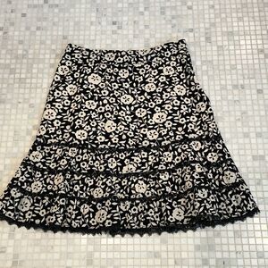 Odille Black White Floral A Line Skirt with Lace Detailing